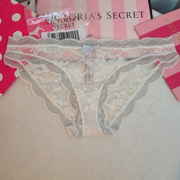 VS Dream Angels Sheer Sparkle Lace Cheekini Panty Size M White Silver - Picture 1 of 7